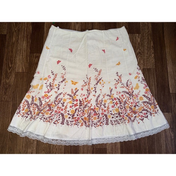 Julie's‎ Closet Floral Butterfly Skirt A-Line Cottagecore L 100% Cotton - Picture 1 of 7